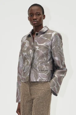 STINE GOYA Boxy Straight Jacket - Abstract Foliage AbstractFoliage Clearance