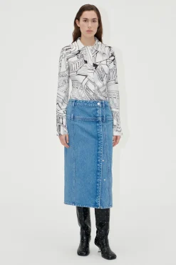 STINE GOYA Button Slit Detail Midi Skirt - Denim Blue DenimBlue Best
