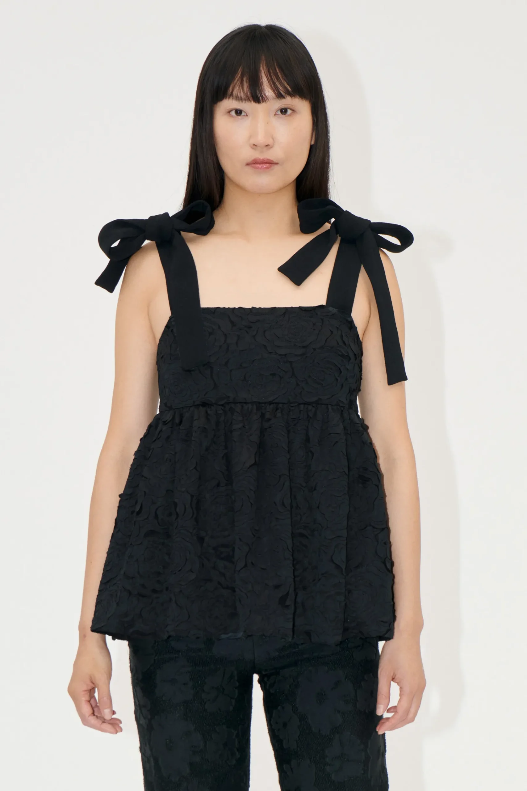 STINE GOYA Contrasted Tie Top - Jet Black JetBlack New