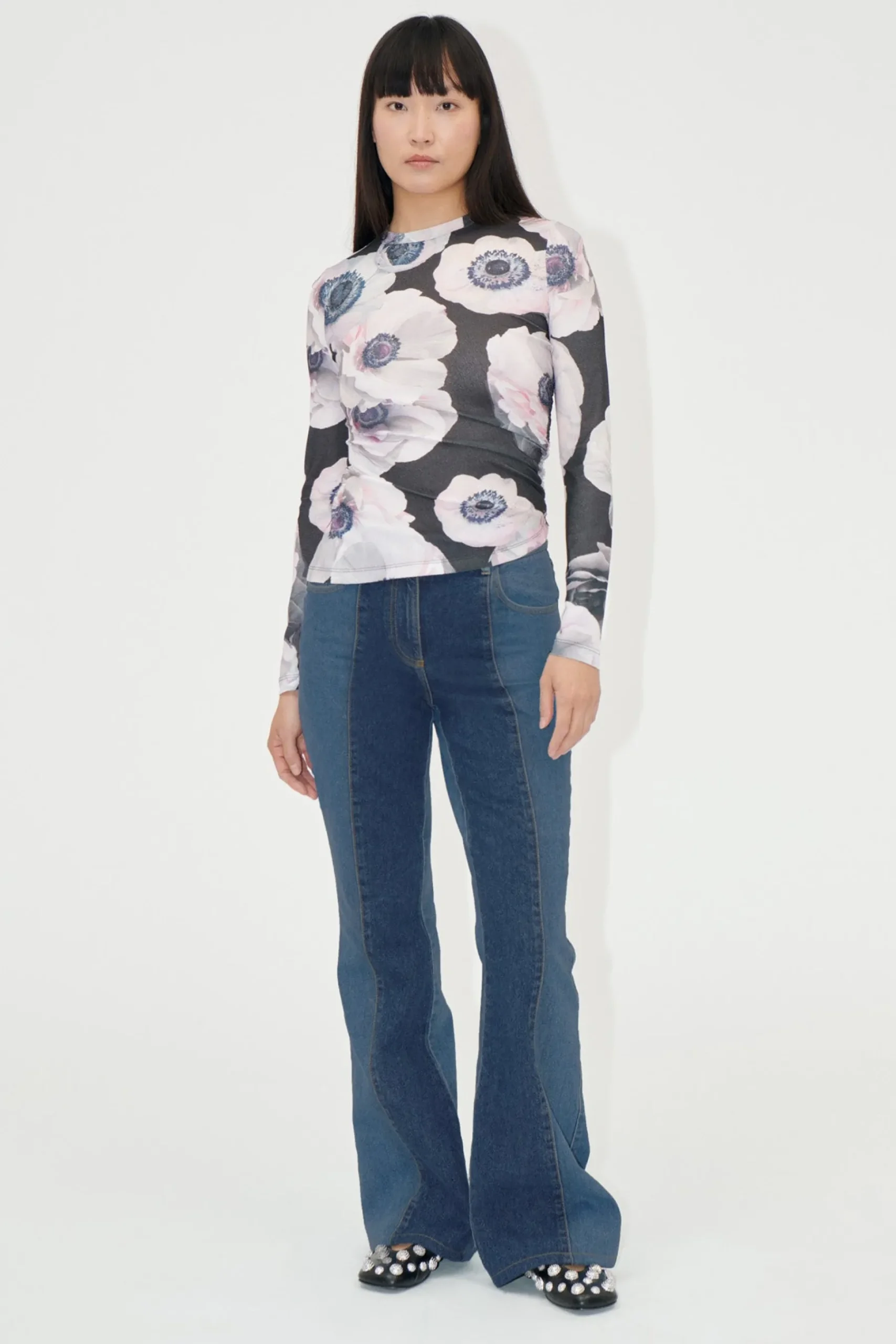 STINE GOYA Denim Flared Pants - Two Tone Denim TwoToneDenim Shop