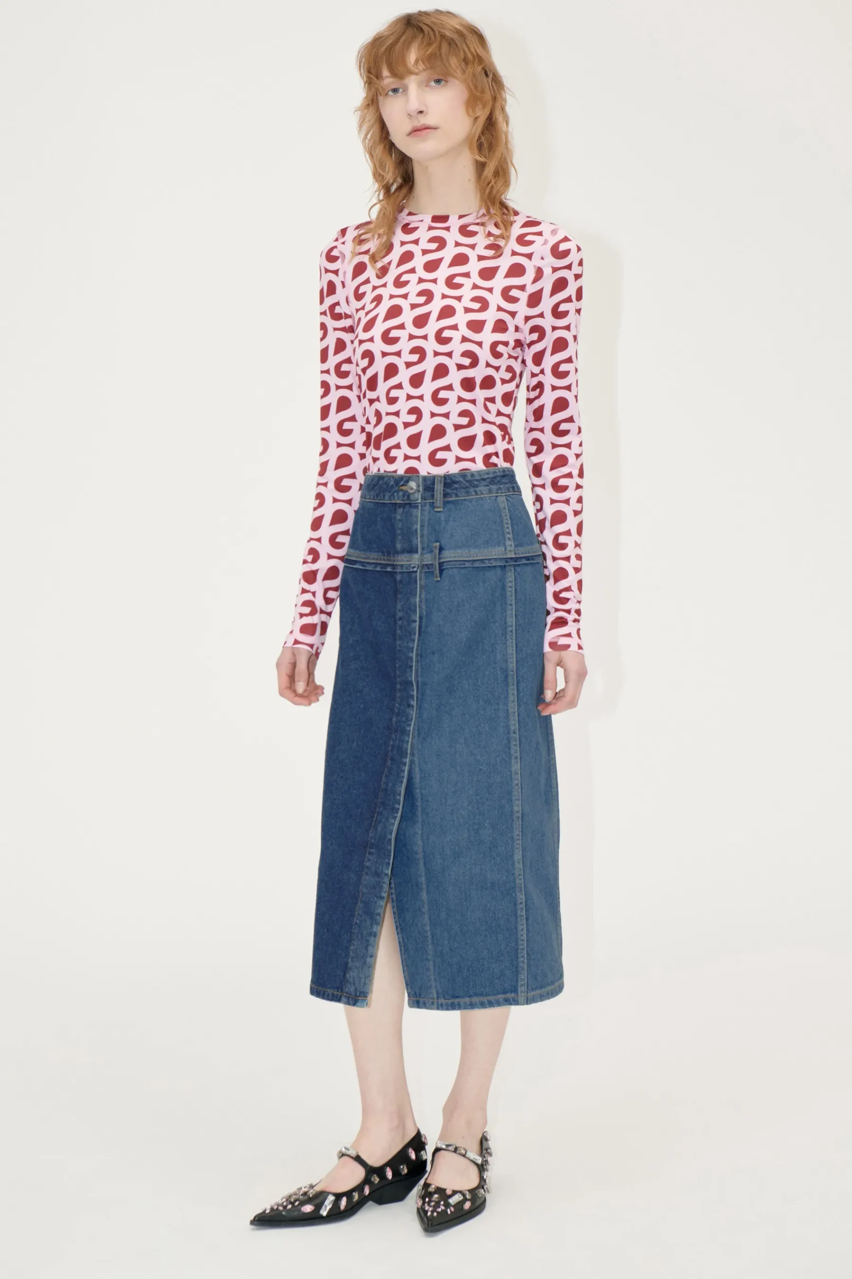 STINE GOYA Denim Midi Skirt - Two Tone Denim TwoToneDenim Clearance