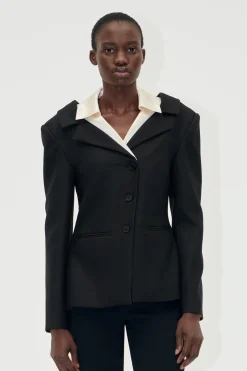 STINE GOYA Double Collar Tailored Jacket - Black / Butter Milk Online