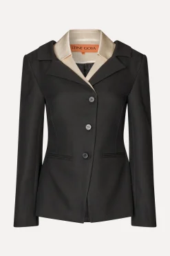 STINE GOYA Double Collar Tailored Jacket - Black / Butter Milk Online