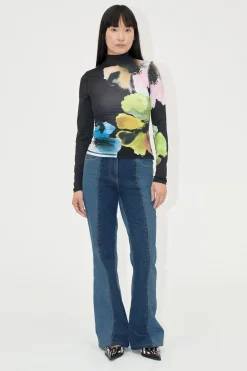 STINE GOYA Elastic High Neck Collared Top - Watercolor Bloom Maxi WatercolorBloomMaxi New