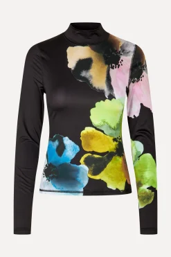 STINE GOYA Elastic High Neck Collared Top - Watercolor Bloom Maxi WatercolorBloomMaxi New