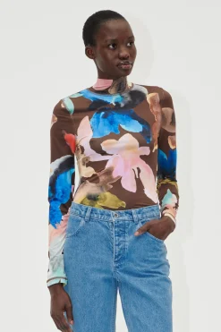 STINE GOYA Elastic High Neck Collared Top - Aquarelle Garden AquarelleGarden Store