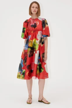 STINE GOYA Elasticated Waist Midi Dress - Bloom In Red BloomInRed Shop