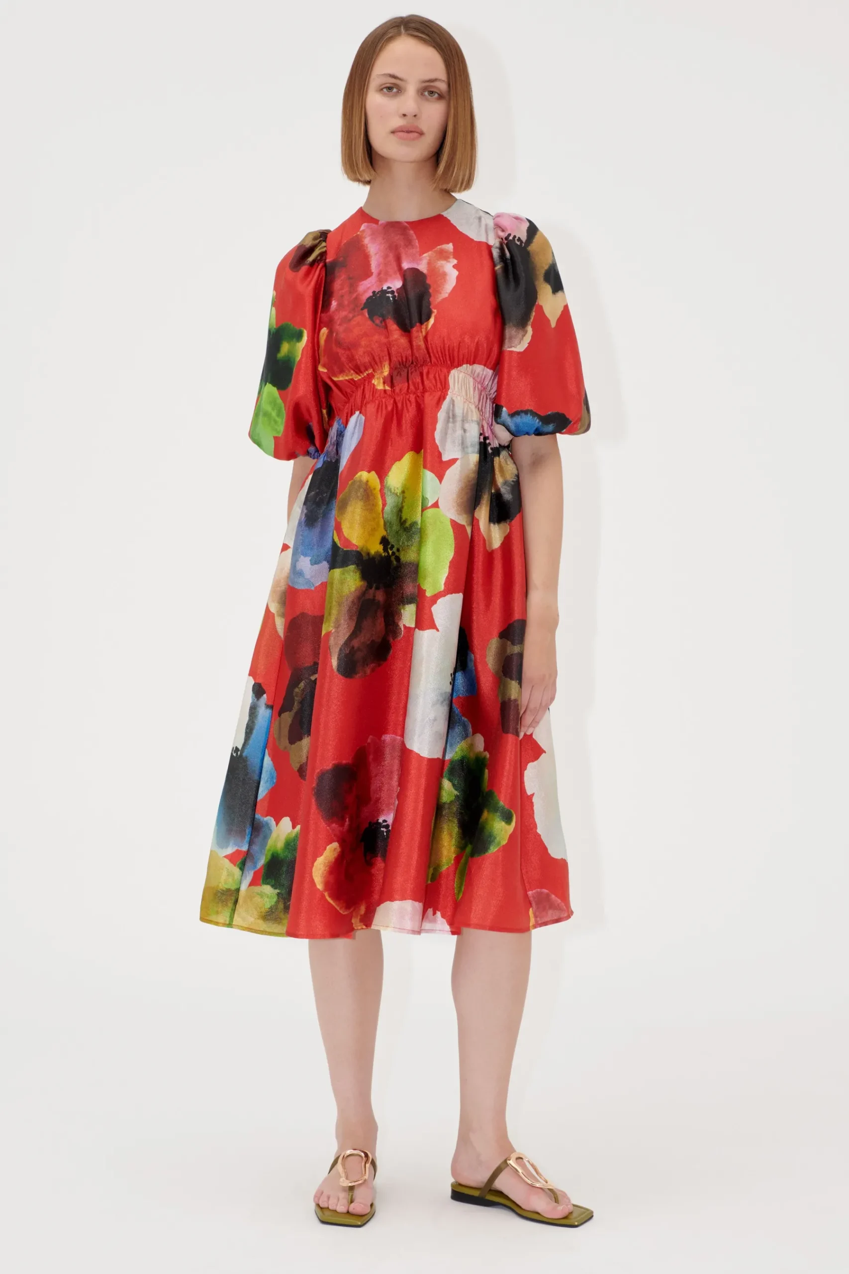 STINE GOYA Elasticated Waist Midi Dress - Bloom In Red BloomInRed Shop