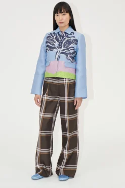 STINE GOYA Front Pleat Long Straight Pants - Weaved Checks WeavedChecks Cheap