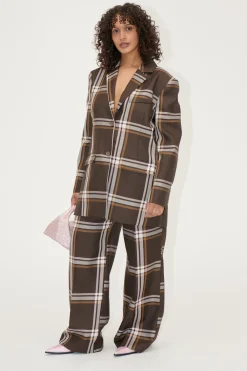 STINE GOYA Front Pleat Long Straight Pants - Weaved Checks WeavedChecks Cheap
