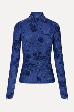 STINE GOYA Gathered Long Sleeve High Neck Collar Top - Fine Line Poppies FineLinePoppies Cheap