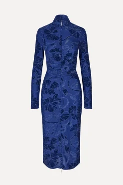 STINE GOYA Gathered Long Sleeve Midi Dress - Fine Line Poppies FineLinePoppies Hot