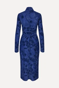 STINE GOYA Gathered Long Sleeve Midi Dress - Fine Line Poppies FineLinePoppies Hot