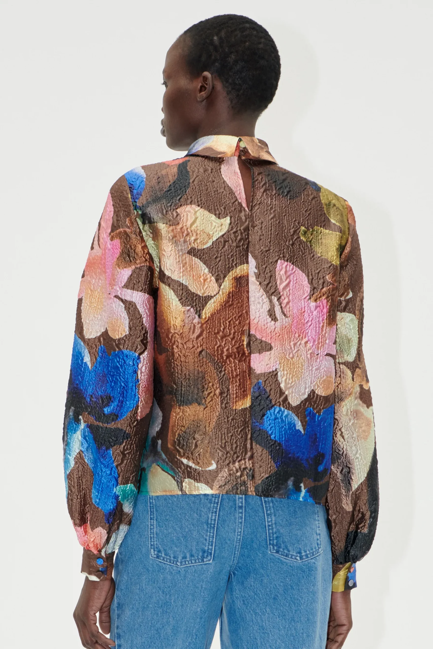 STINE GOYA Gathered Long Sleeve Top - Aquarelle Garden AquarelleGarden Flash Sale