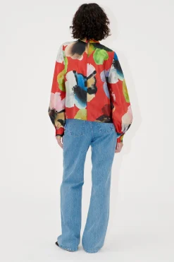 STINE GOYA Gathered Long Sleeve Top - Bloom In Red BloomInRed Discount