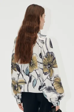 STINE GOYA Gathered Long Sleeve Top - Fine Line Poppies FineLinePoppies Outlet