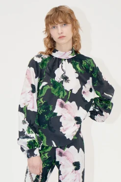 STINE GOYA Gathered Long Sleeve Top - Umber Windflower UmberWindflower Cheap