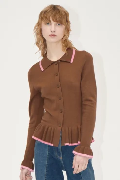STINE GOYA Linear Ruffle Cardigan - Partridge Brown PartridgeBrown Shop