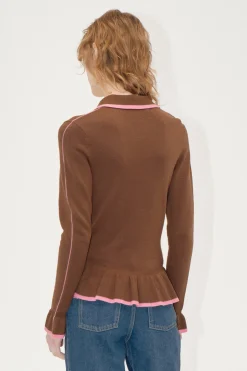 STINE GOYA Linear Ruffle Cardigan - Partridge Brown PartridgeBrown Shop