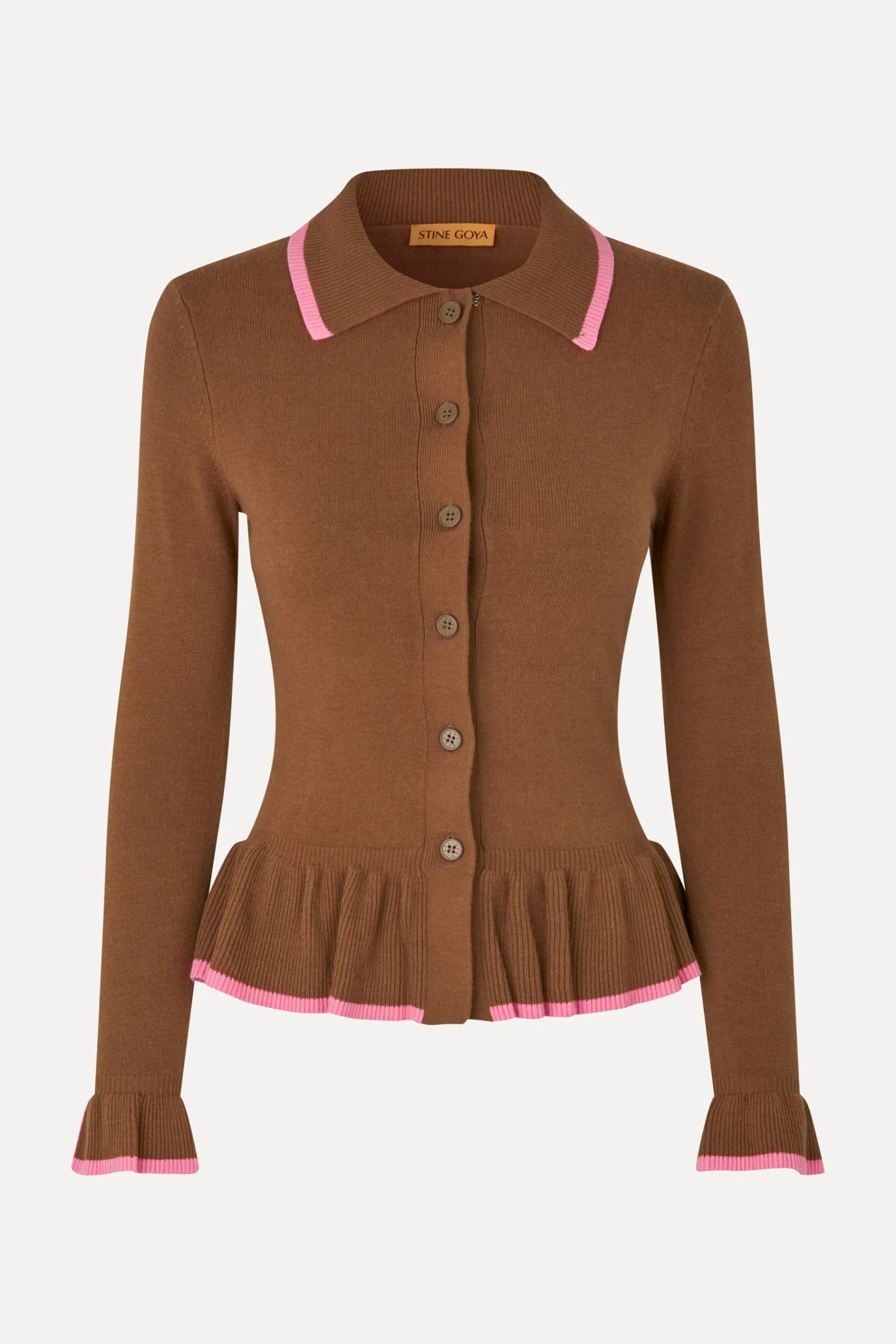 STINE GOYA Linear Ruffle Cardigan - Partridge Brown PartridgeBrown Shop