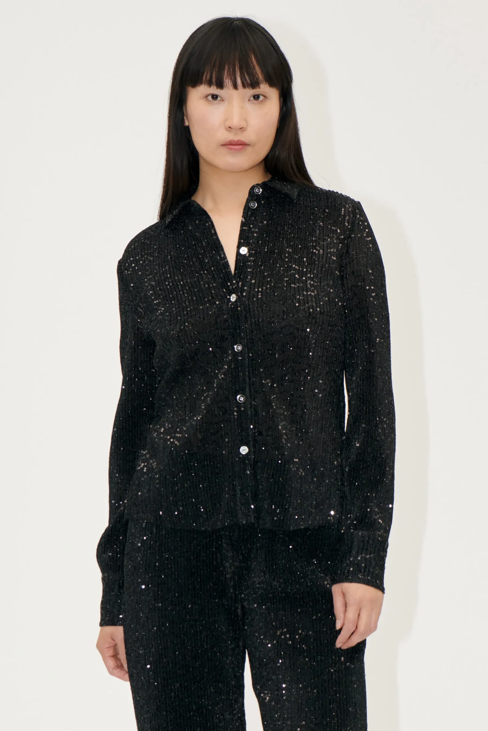 STINE GOYA Long Sleeve Buttondown - Black Clearance