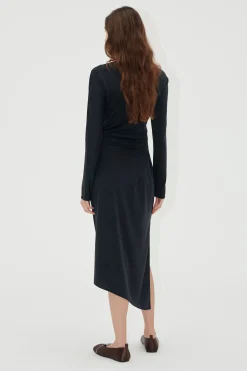 STINE GOYA Long Sleeve Midi Dress With Fixed Buckle - Jet Black JetBlack Shop