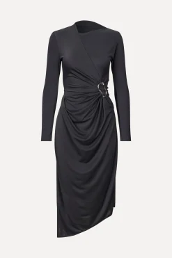 STINE GOYA Long Sleeve Midi Dress With Fixed Buckle - Jet Black JetBlack Shop