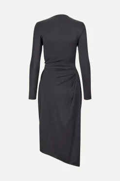 STINE GOYA Long Sleeve Midi Dress With Fixed Buckle - Jet Black JetBlack Shop