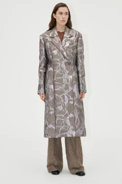 STINE GOYA Long Sleeve Straight Coat - Abstract Foliage AbstractFoliage Best