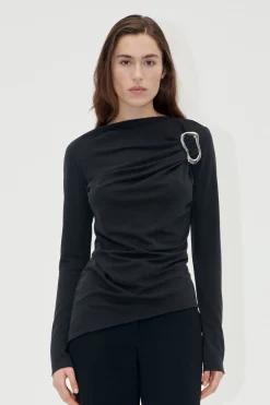 STINE GOYA Long Sleeve Top With Fixed Buckle - Jet Black JetBlack Fashion