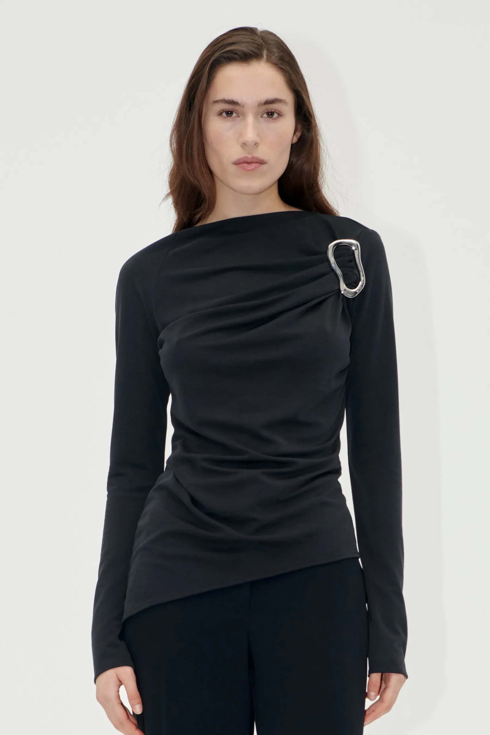 STINE GOYA Long Sleeve Top With Fixed Buckle - Jet Black JetBlack Fashion