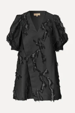 STINE GOYA Puffy Sleeves Mini Dress - Jet Black JetBlack New