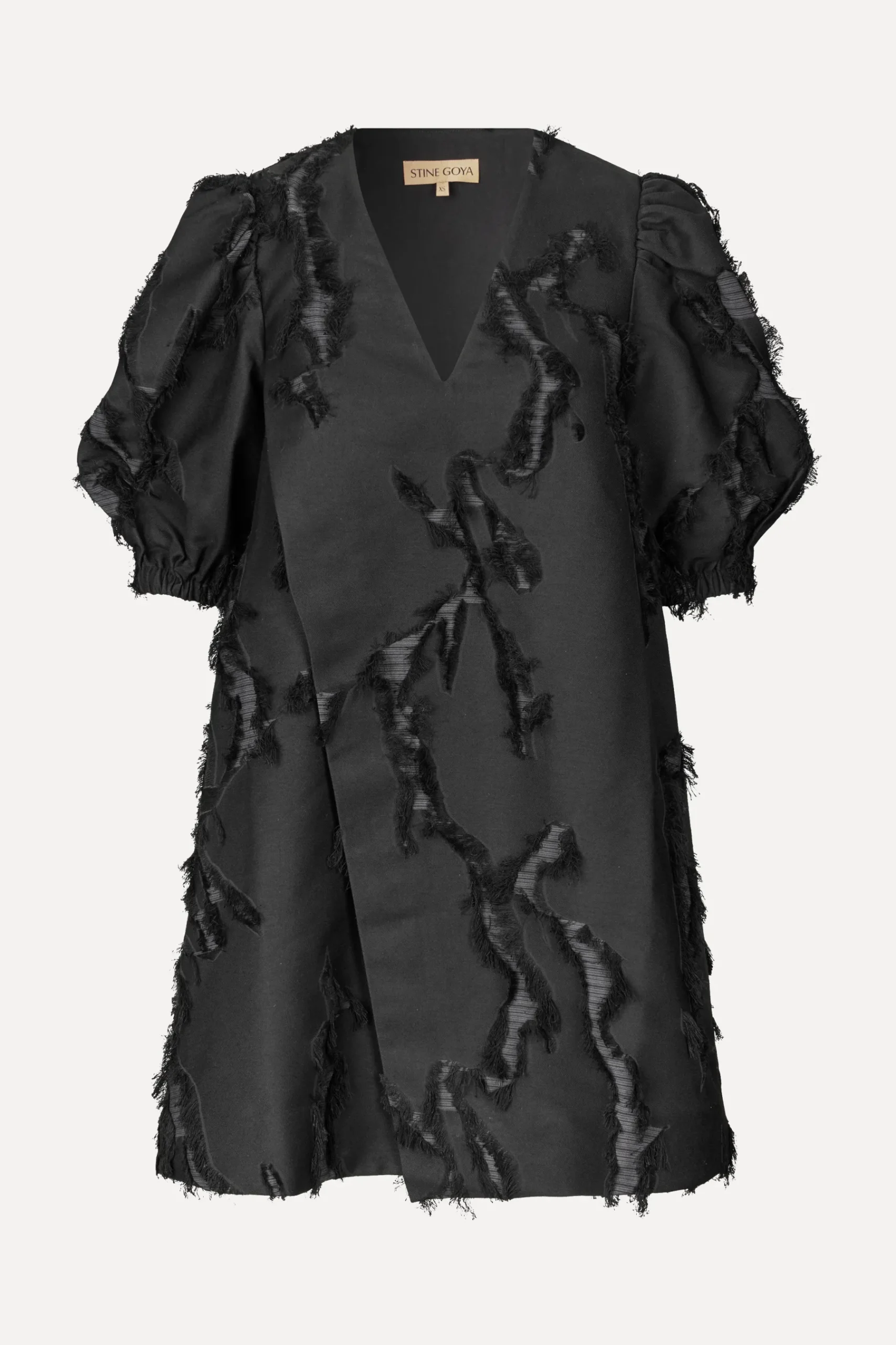 STINE GOYA Puffy Sleeves Mini Dress - Jet Black JetBlack New