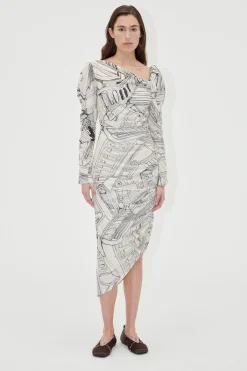 STINE GOYA Rouched Midi Dress - Fineline Staircase FinelineStaircase Store