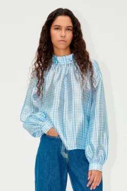 STINE GOYA SGAshley Blouse - Blue Check BlueCheck Shop