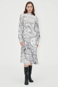 STINE GOYA Shoulder Pleated Long Dress - Fineline Staircase FinelineStaircase Hot