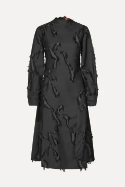 STINE GOYA Shoulder Pleated Long Dress - Jet Black JetBlack New