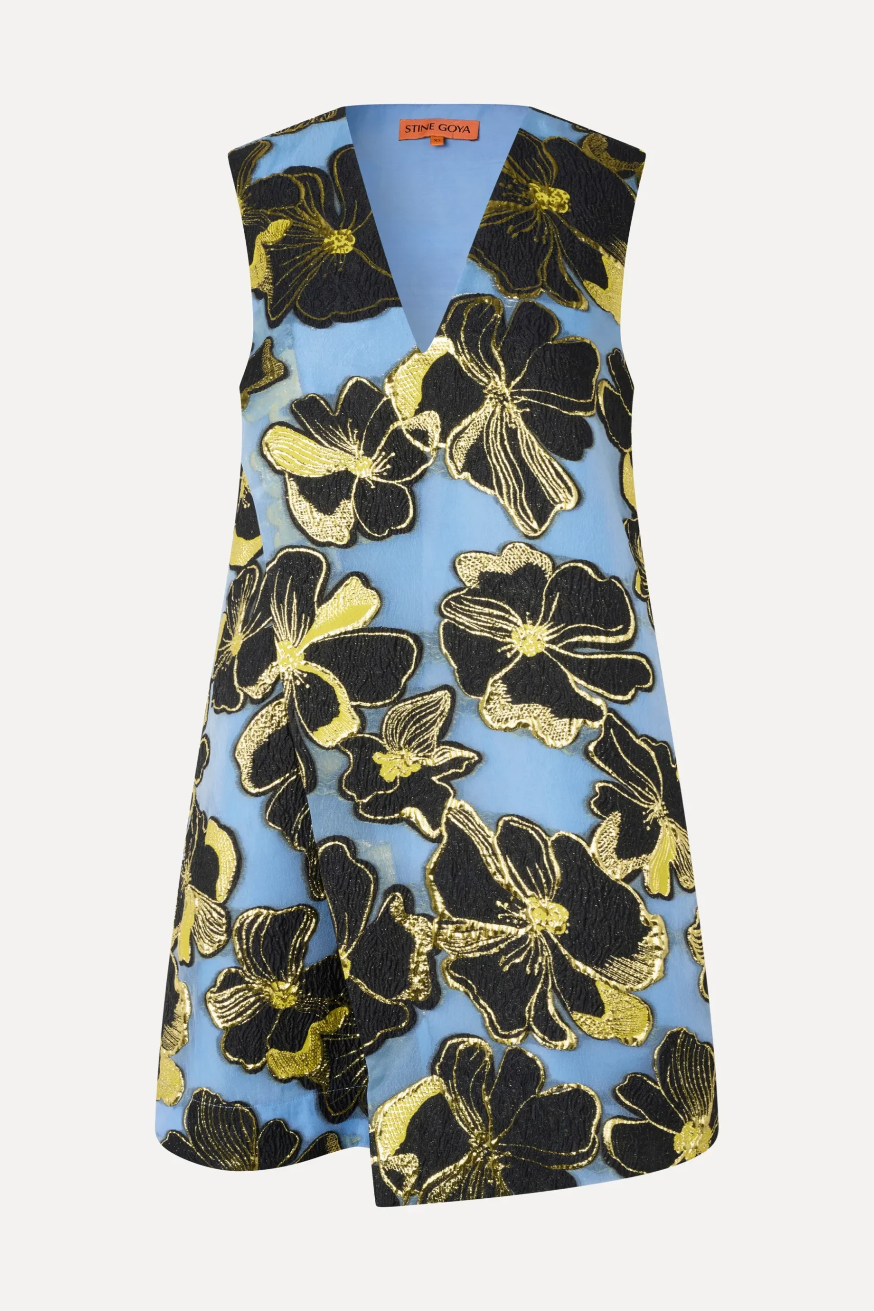 STINE GOYA Sleeveless V-Neck Short Dress - Blue Anemone Jacquard NeckShortDress-BlueAnemoneJacquard Cheap