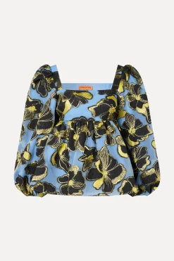 STINE GOYA Square Neck Long Sleeve Top - Blue Anemone Jacquard BlueAnemoneJacquard Online