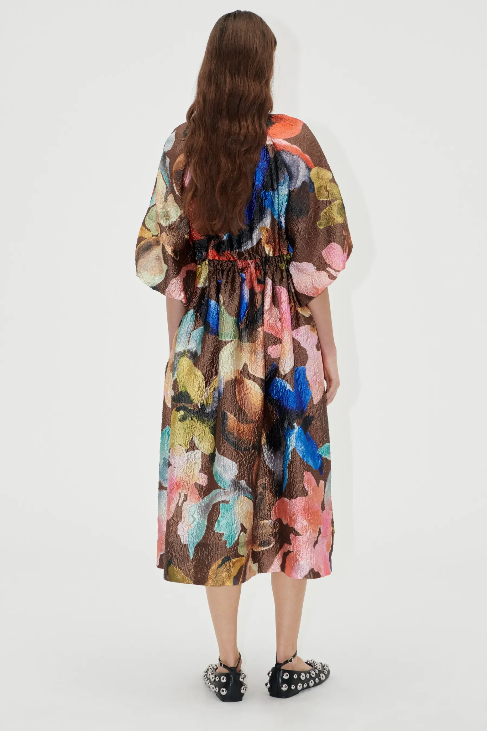 STINE GOYA Three-Quarter Sleeve Elasticated Midi Dress - Aquarelle Garden QuarterSleeveElasticatedMidiDress-AquarelleGarden New