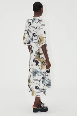 STINE GOYA Three-Quarter Sleeve Midi Dress - Fine Line Poppies QuarterSleeveMidiDress-FineLinePoppies Best