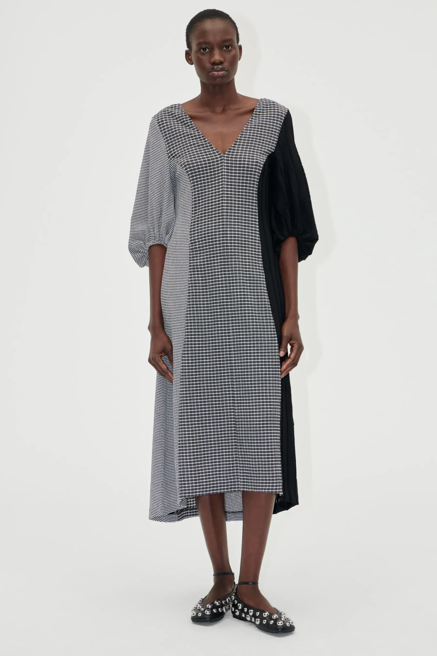 STINE GOYA Three-Quarter Sleeve Midi Dress - Black / White Store