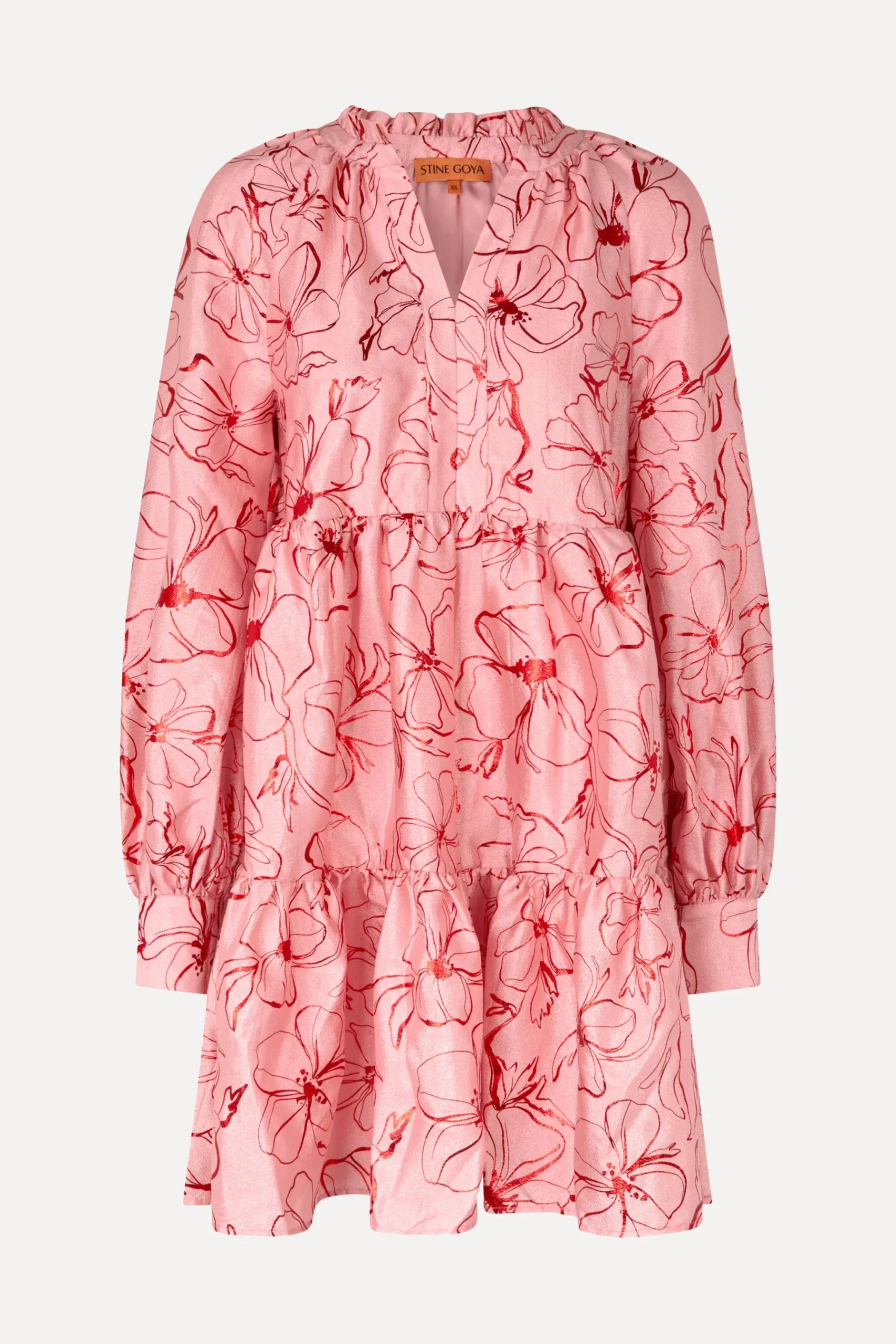 STINE GOYA Tier Voluminous Mini Dress - Foil Foliage FoilFoliage Hot