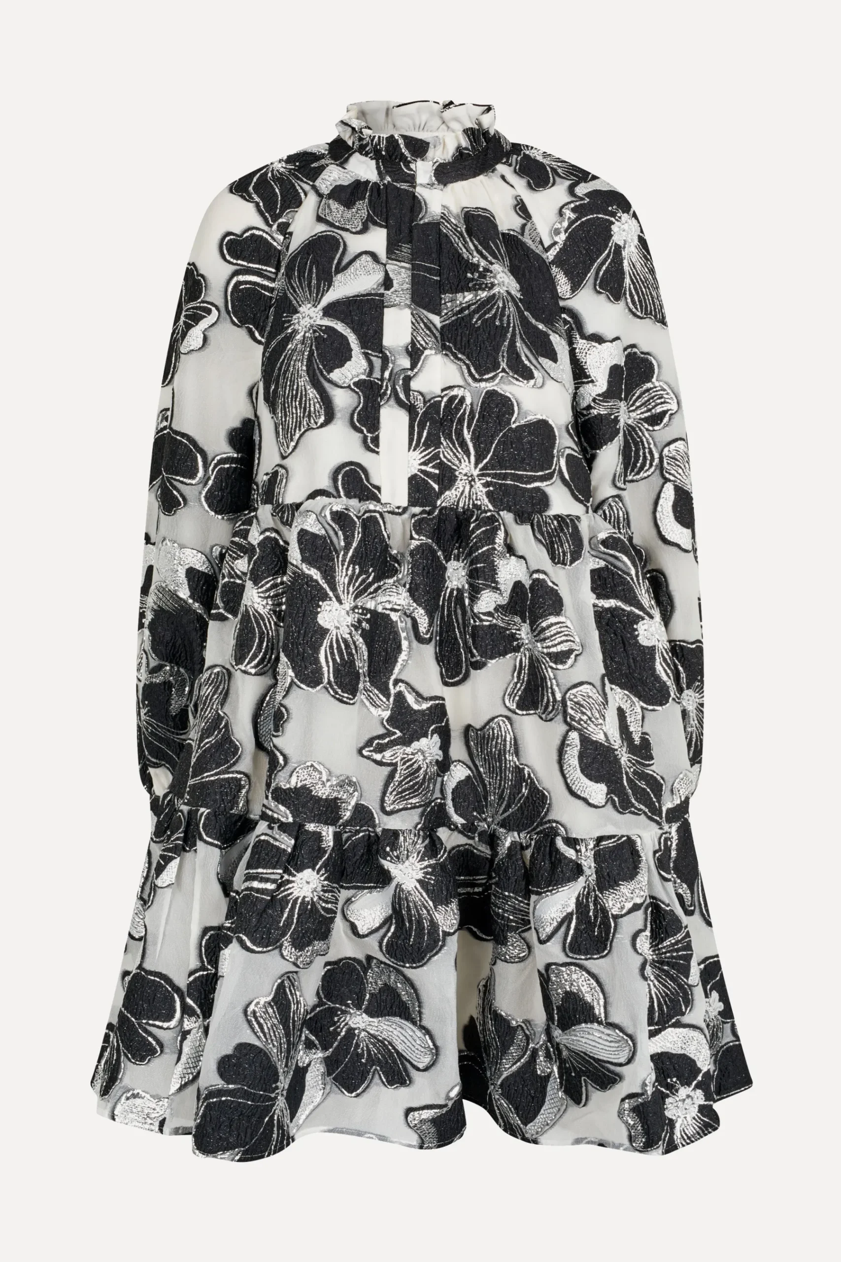 STINE GOYA Tier Voluminous Ruffle Mini Dress - Anemone Jacquard AnemoneJacquard Hot