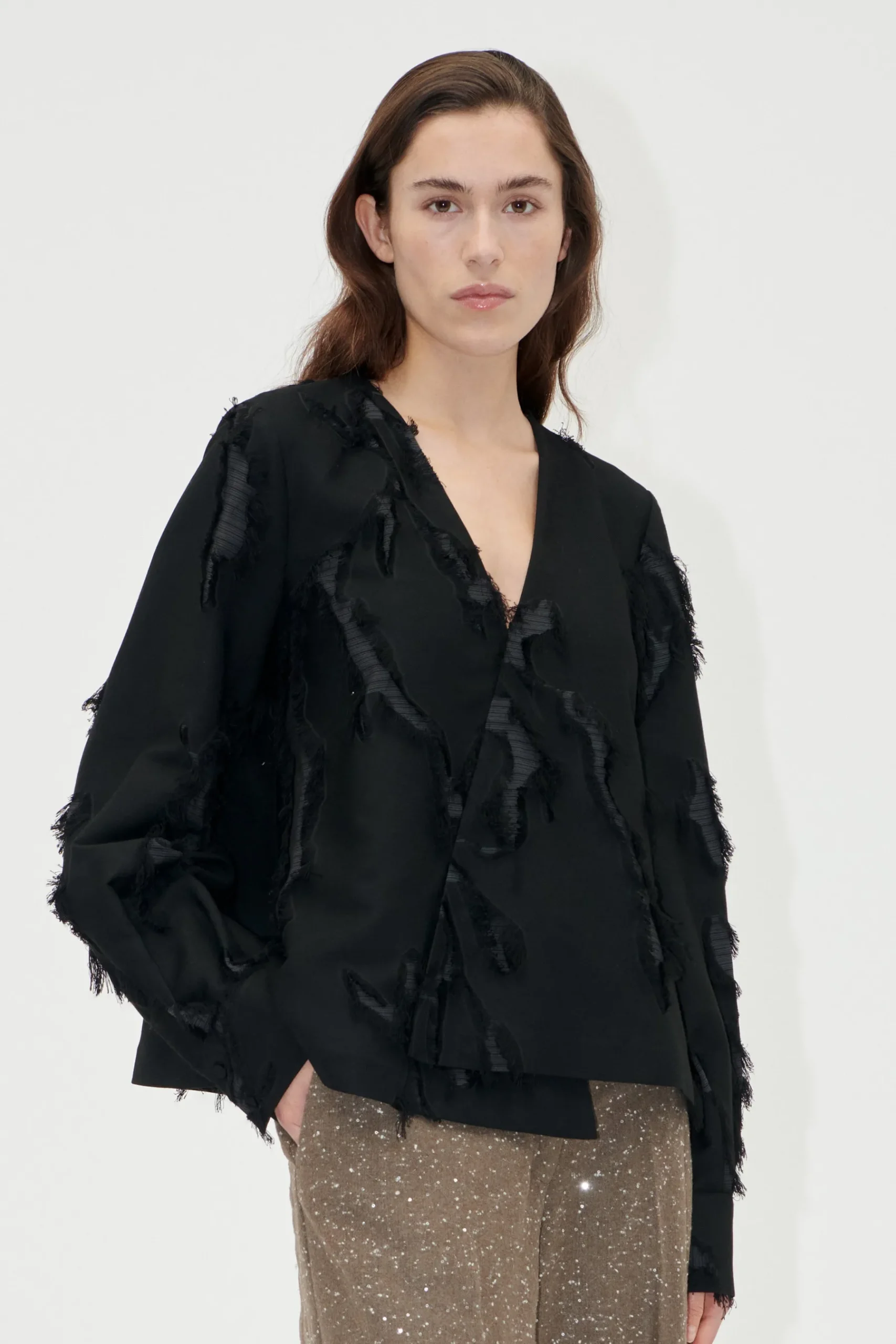 STINE GOYA V Neck Long Sleeve Top - Jet Black JetBlack Best Sale