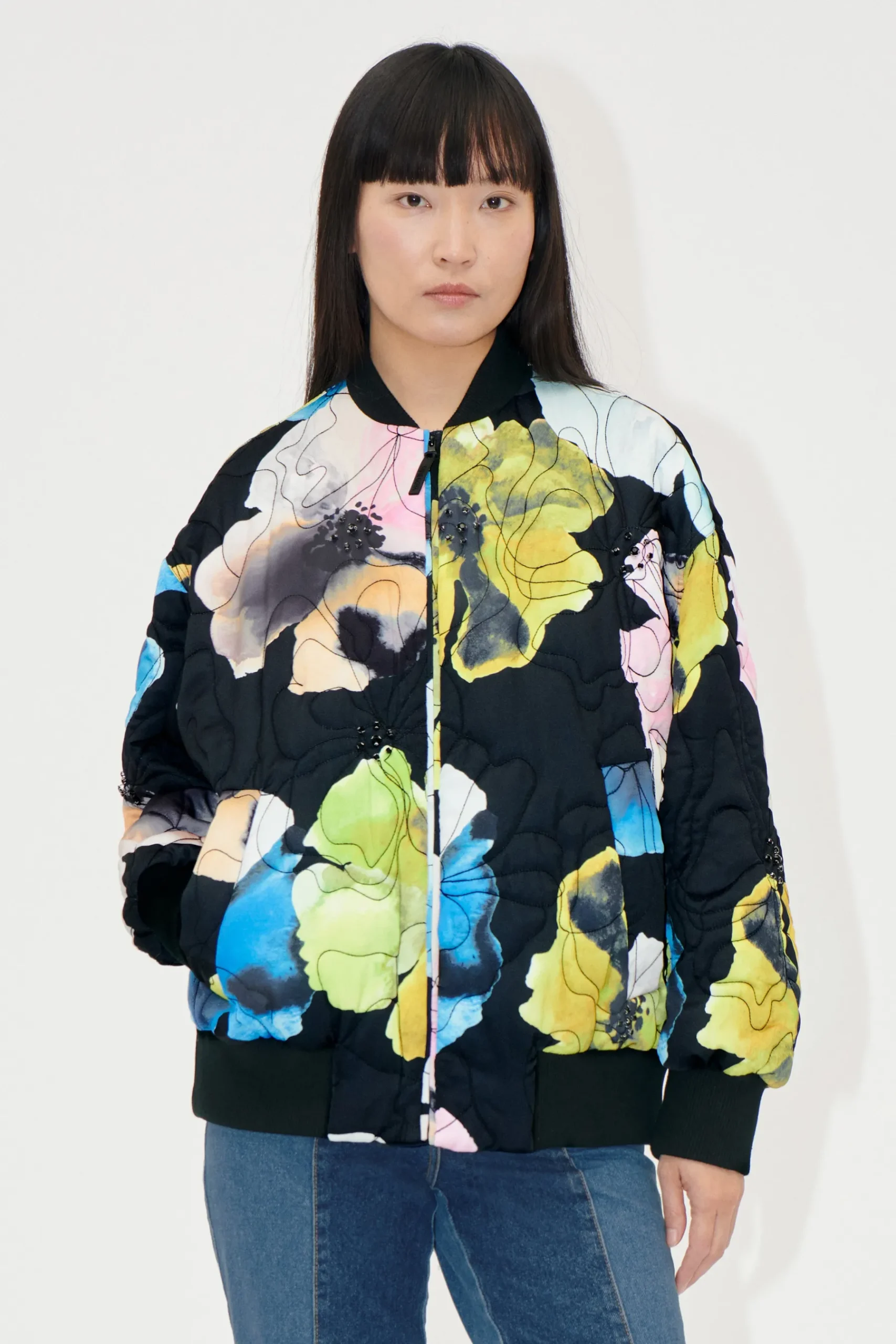 STINE GOYA Voluminous Bomber Jacket - Watercolor Bloom WatercolorBloom Discount