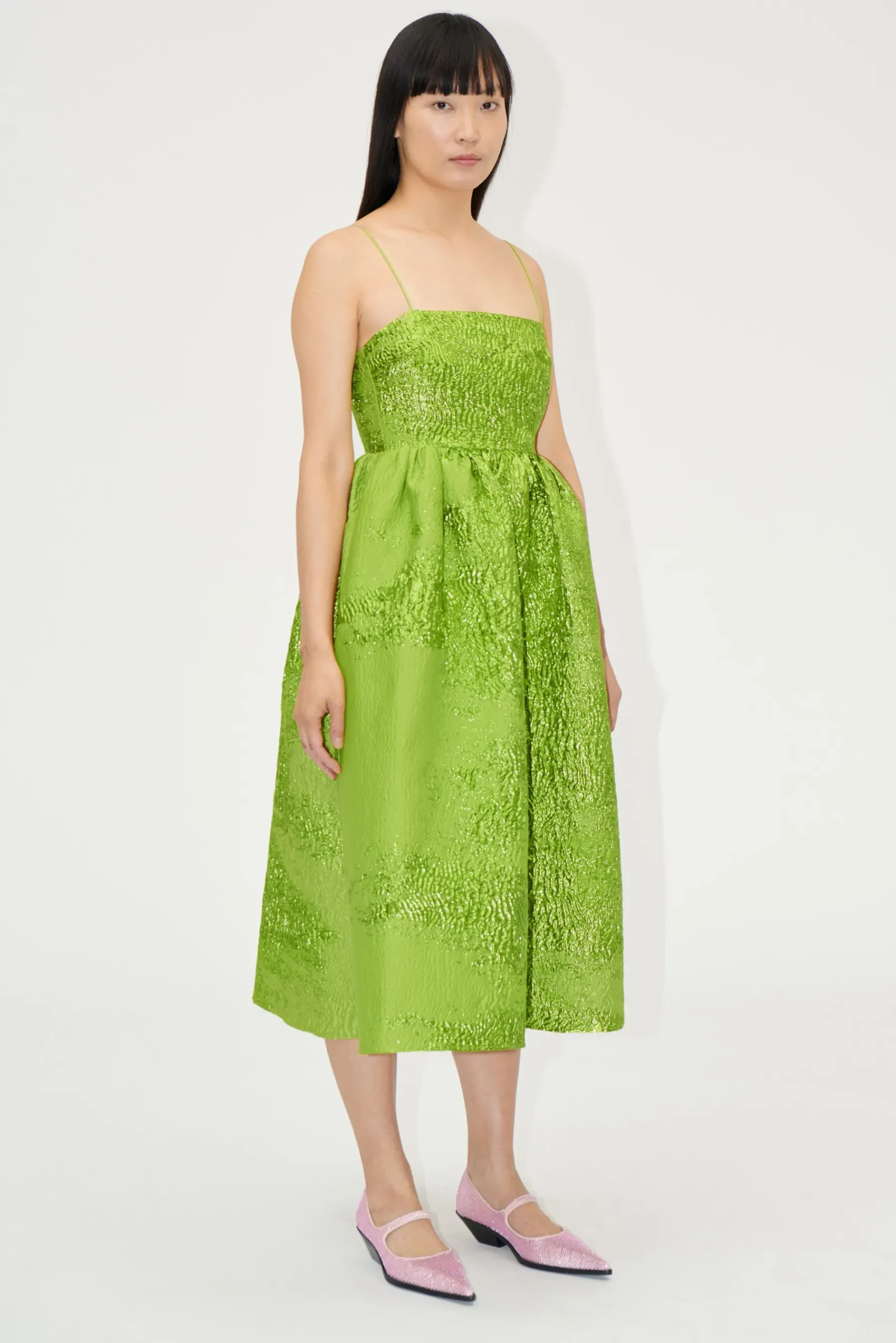 STINE GOYA Voluminous Gathered Midi Dress - Green impressionist hue Greenimpressionisthue New