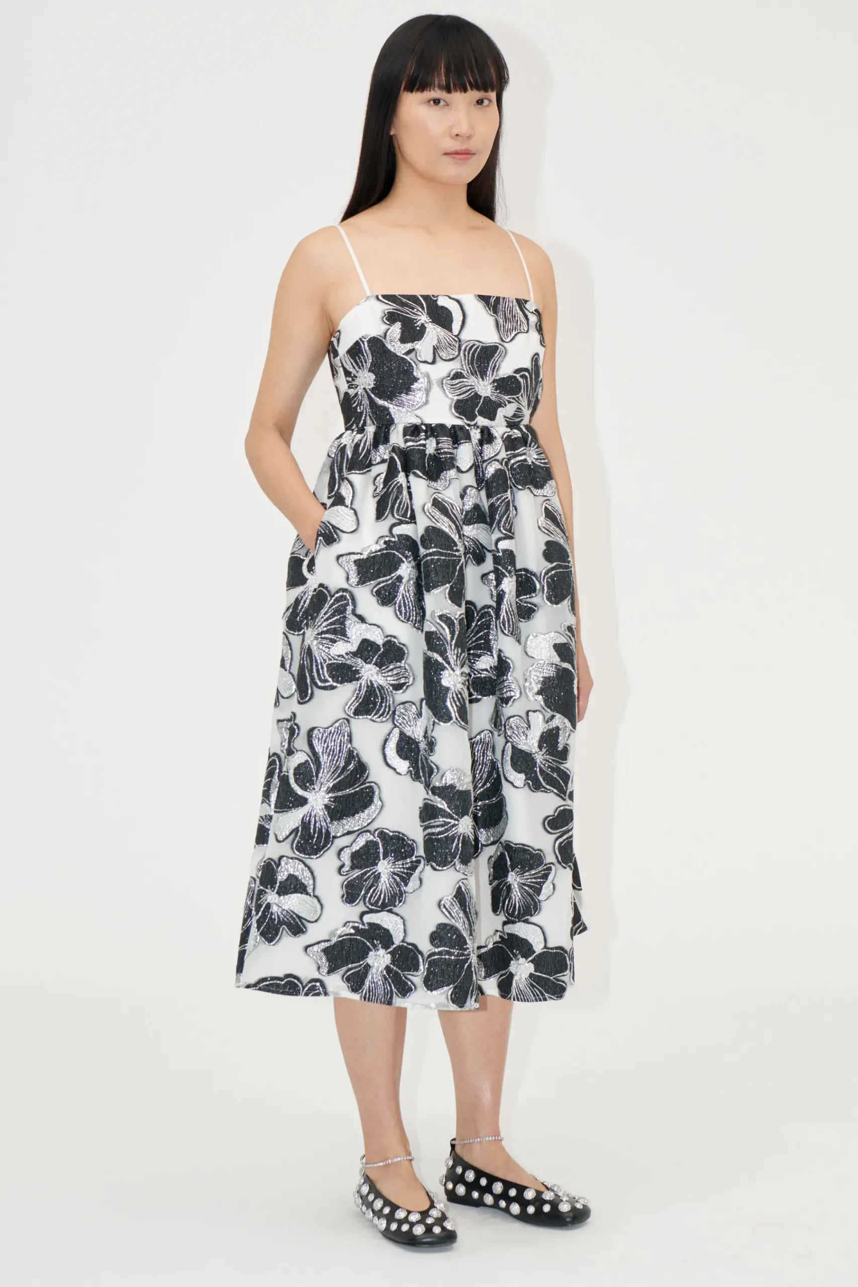 STINE GOYA Voluminous Gathered Midi Dress - Anemone Jacquard AnemoneJacquard Hot