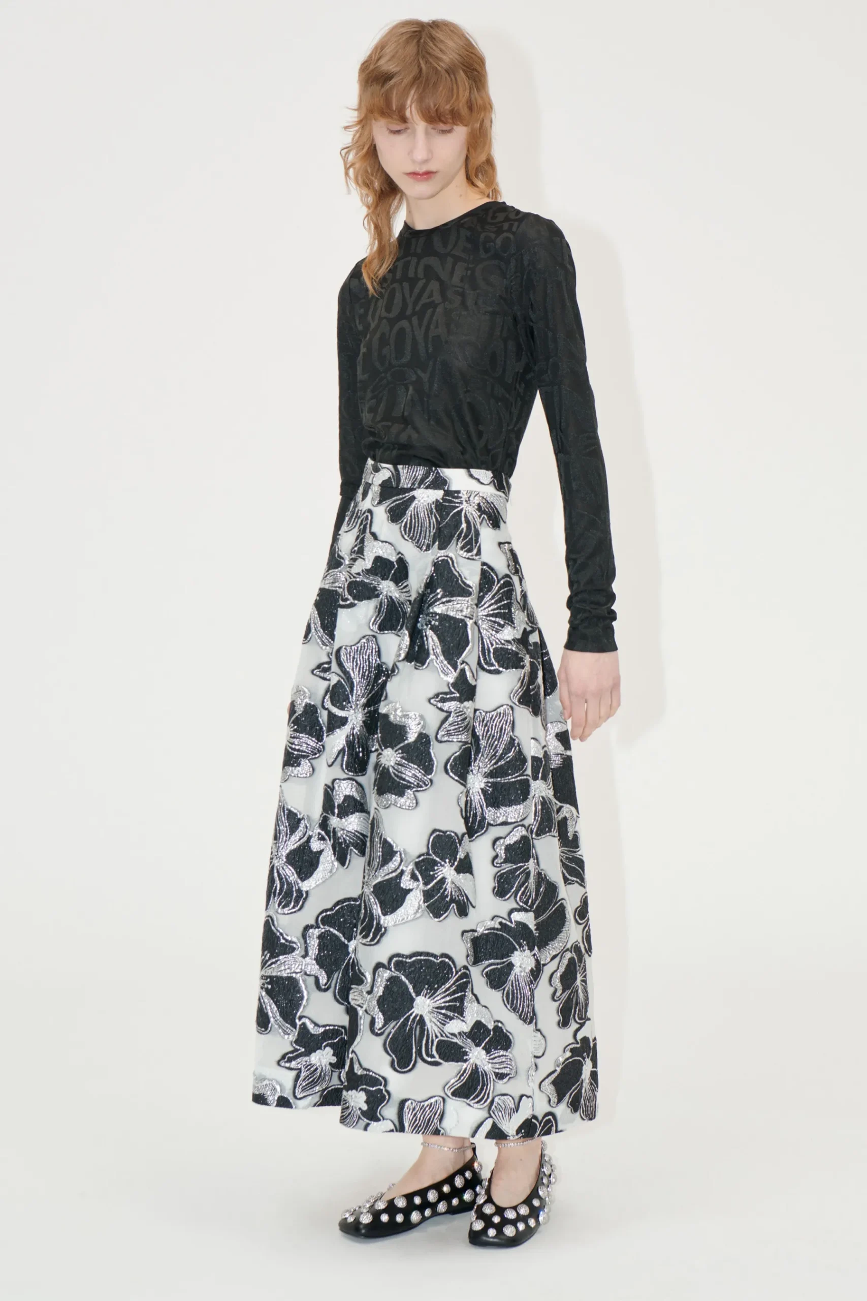 STINE GOYA Voluminous Midi Skirt - Anemone Jacquard AnemoneJacquard Fashion