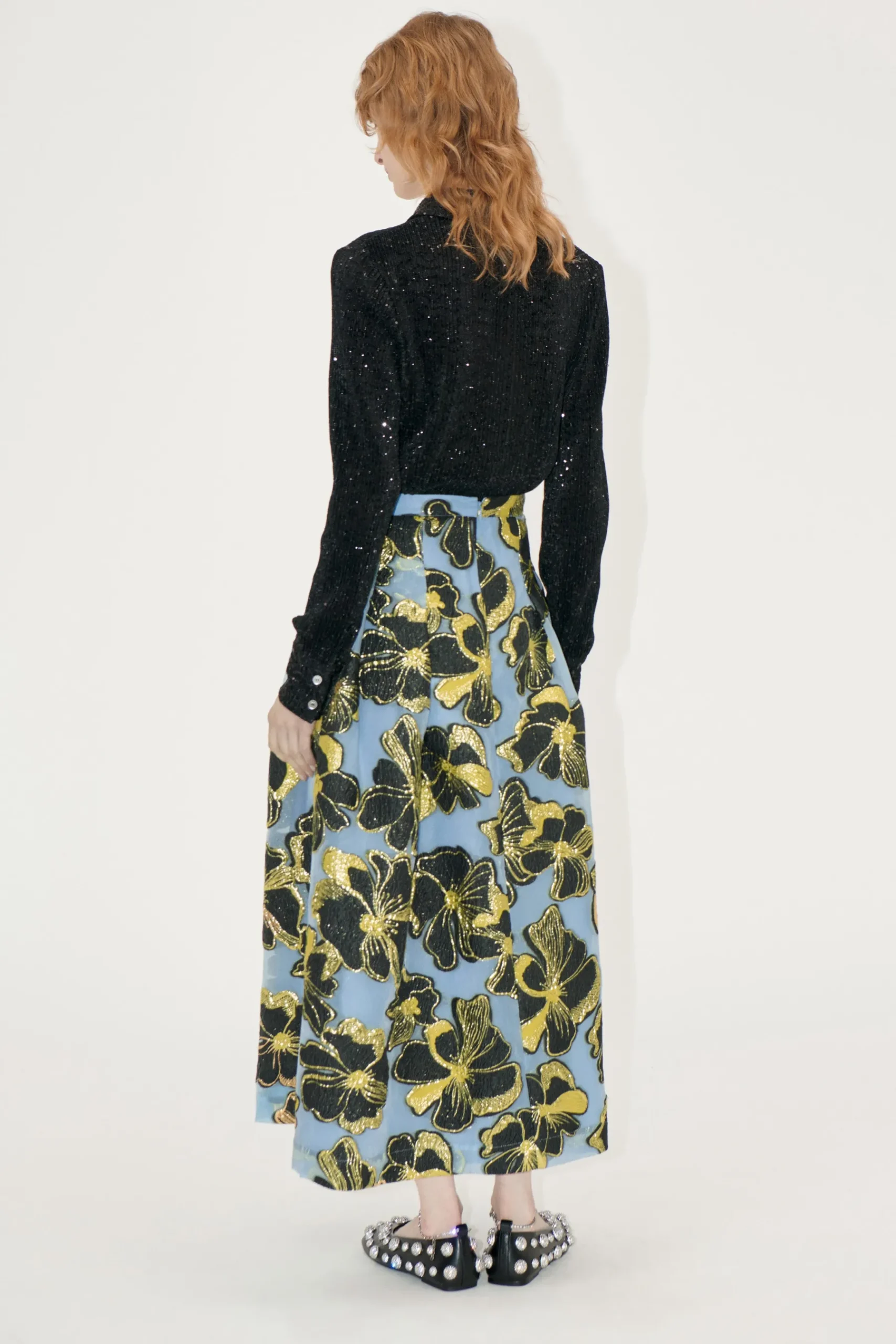 STINE GOYA Voluminous Midi Skirt - Blue Anemone Jacquard BlueAnemoneJacquard Best